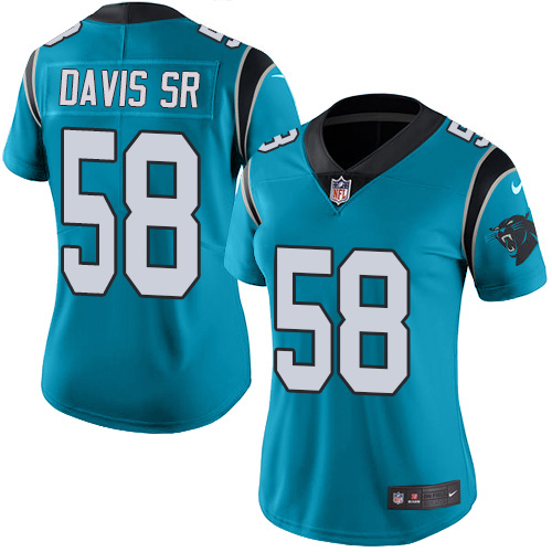 Women's Limited Thomas Davis Nike Jersey Blue - #58 Rush NFL Carolina Panthers